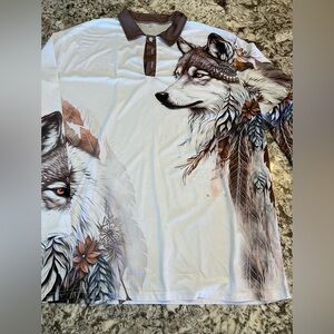4XL Mens Native American Wolf 3D Polo Sweatshirt All Over Print Plus